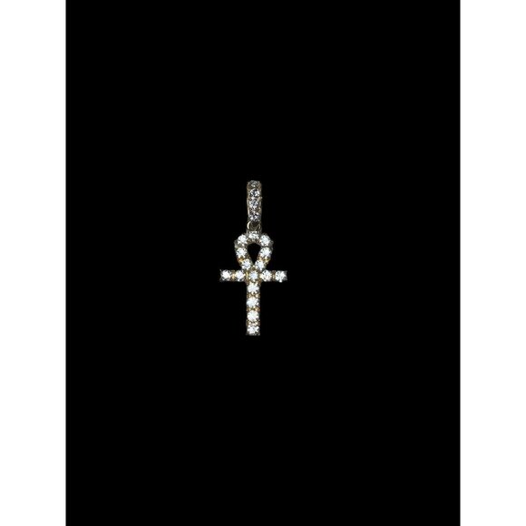 CZ and Gold Toned Ankh Necklace Pendant - Picture 2 of 5